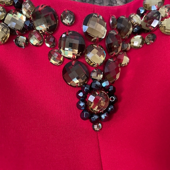 Adrianna Papell Red Pleated Mini Dress Jeweled Neck Tulle Lining Formal Sz 14 - Picture 13 of 15